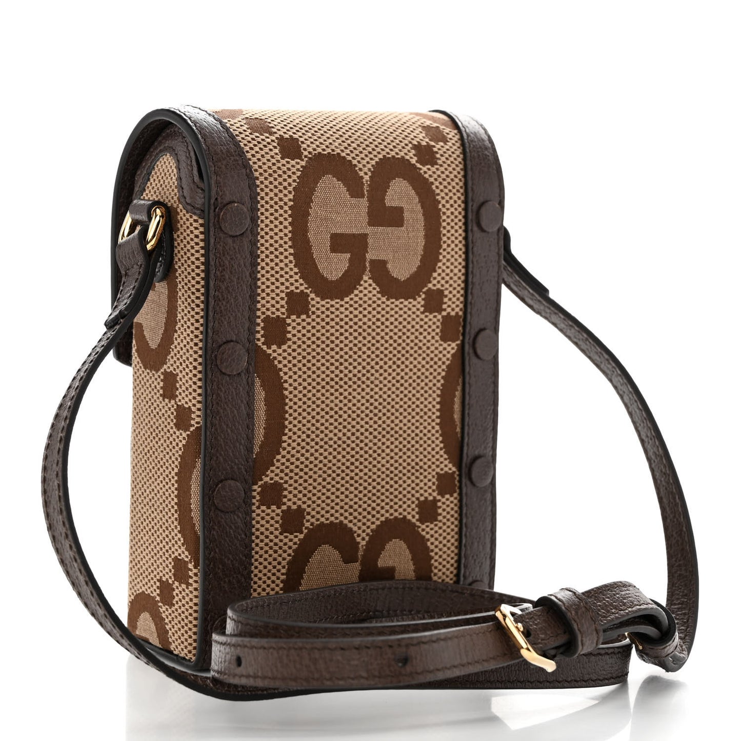 Monogram Jumbo GG Textured Dollar Calfskin Mini Horsebit 1955 Crossbody Bag Camel Ebony New Acero