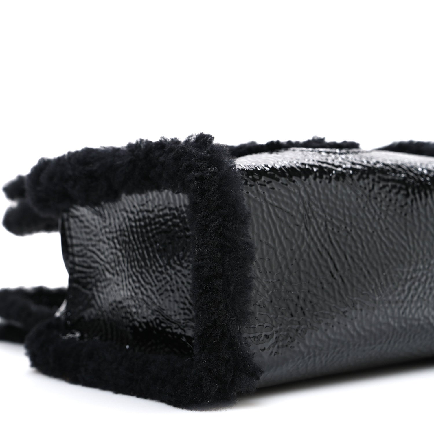 Telfar X UGG Crinkle Patent Shearling Small Shopping Bag Black 9 of 10