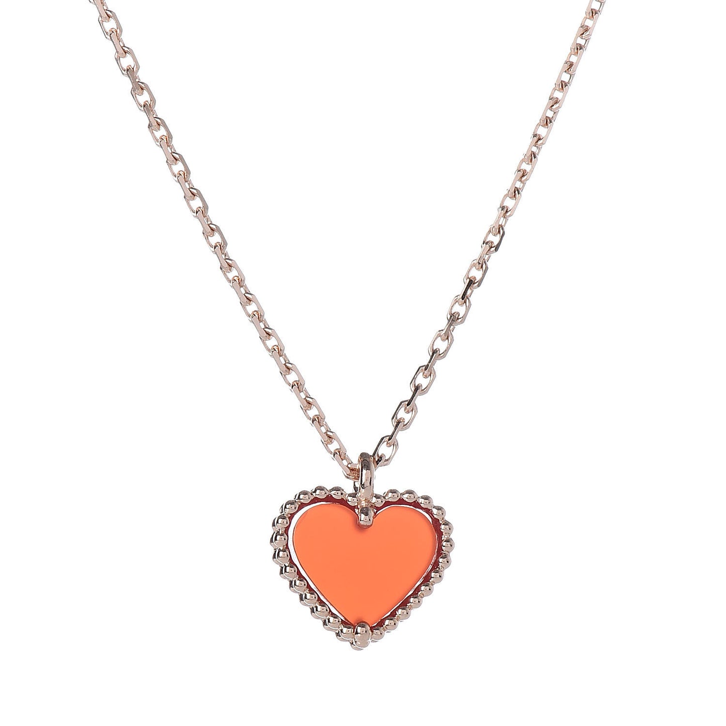 18K Rose Gold Carnelian Sweet Alhambra Heart Pendant Necklace