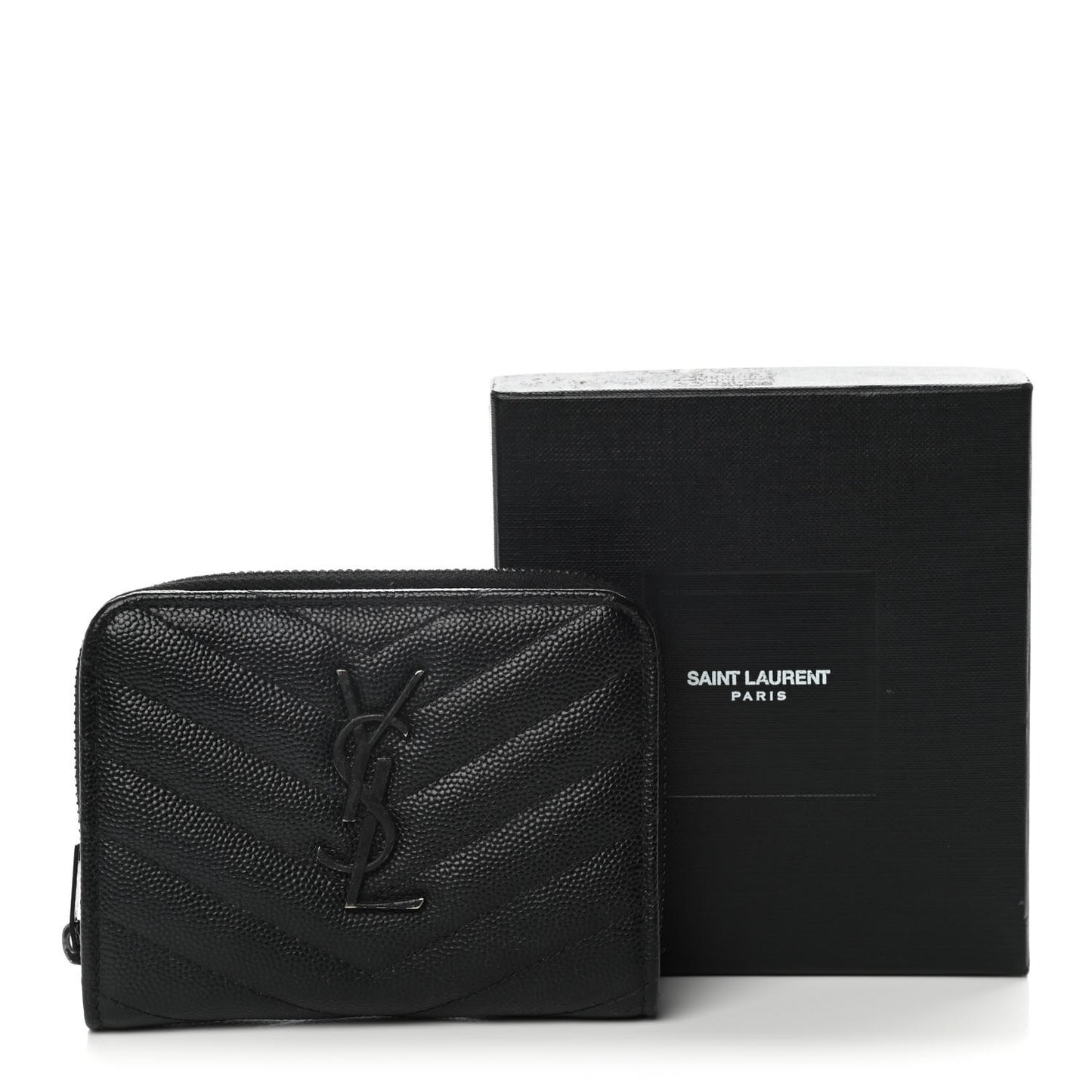 Grain De Poudre Matelasse Chevron Monogram Monochrome Compact Zip Around Wallet Black
