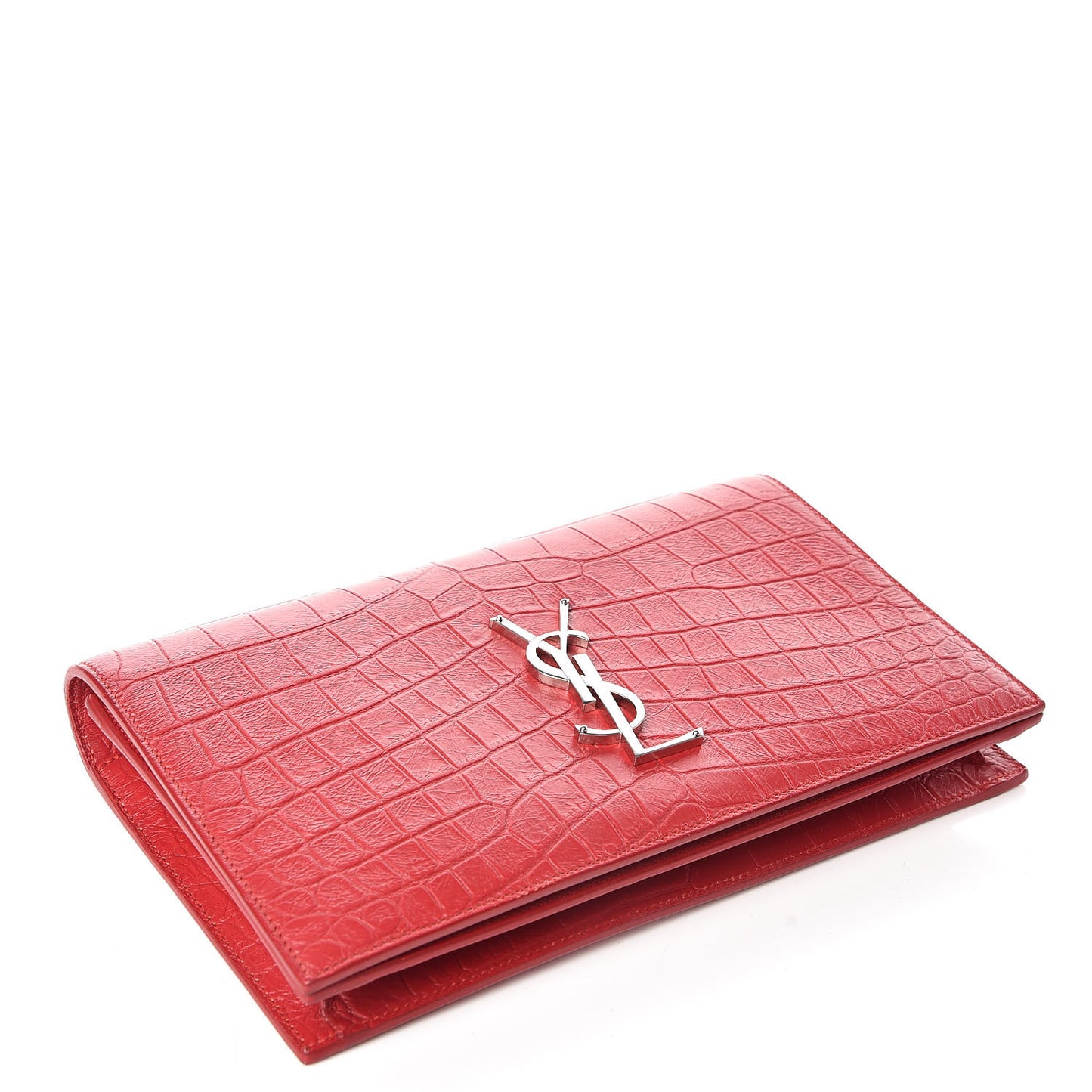 Calfskin Crocodile Embossed Classic Kate Monogram Clutch Red