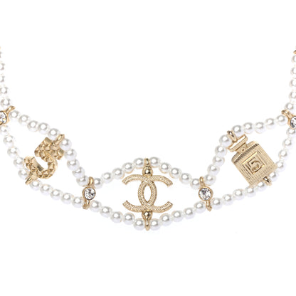 Chanel Pearl Crystal CC No 5 Perfume Bottle Choker Necklace Gold 2 of 4