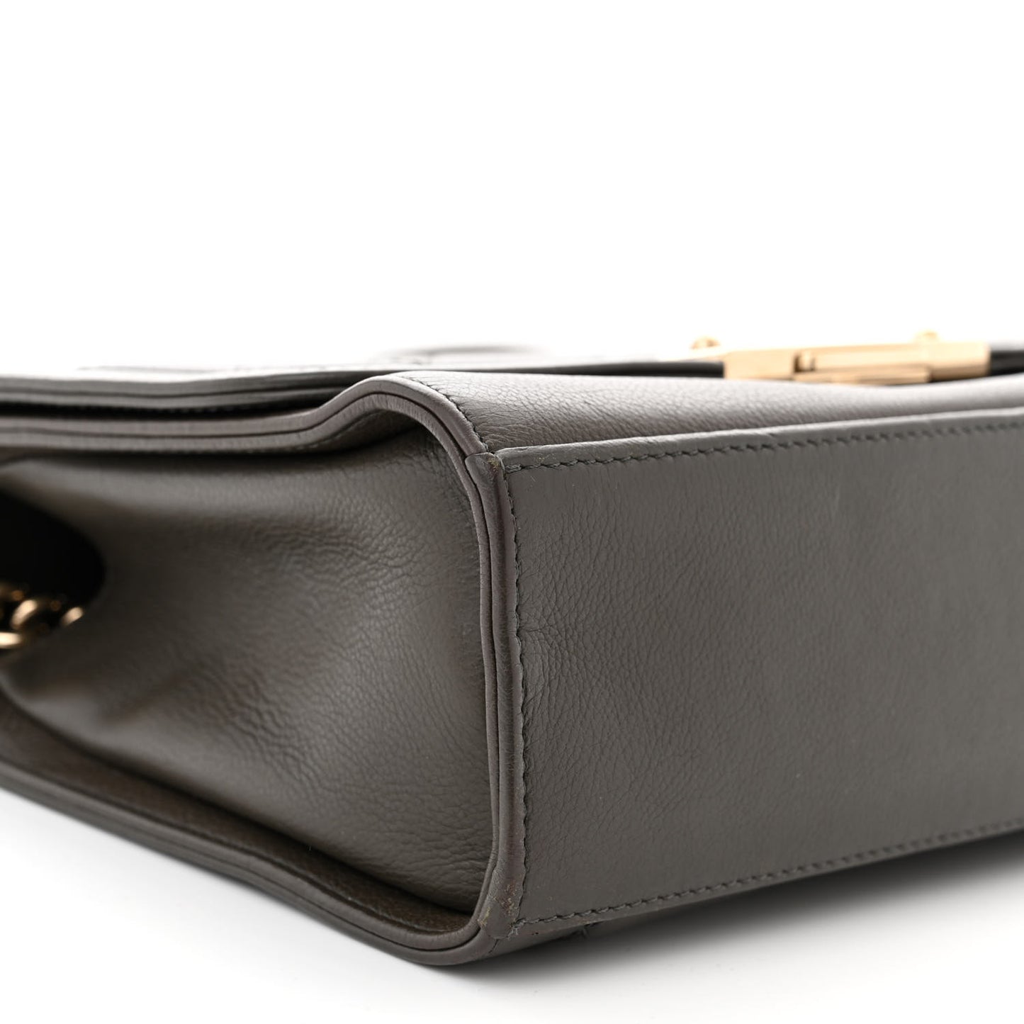 Grained Calfskin Quilted Medium Label Click Flap Bag Khaki