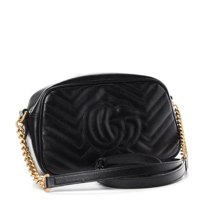 Gucci Calfskin Matelasse Small GG Marmont Chain Shoulder Bag Black 3 of 10