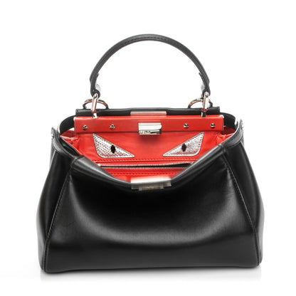 Fendi Nappa Karung Monster Eyes Mini Peekaboo Iconic Satchel Black Papavero 1 of 7