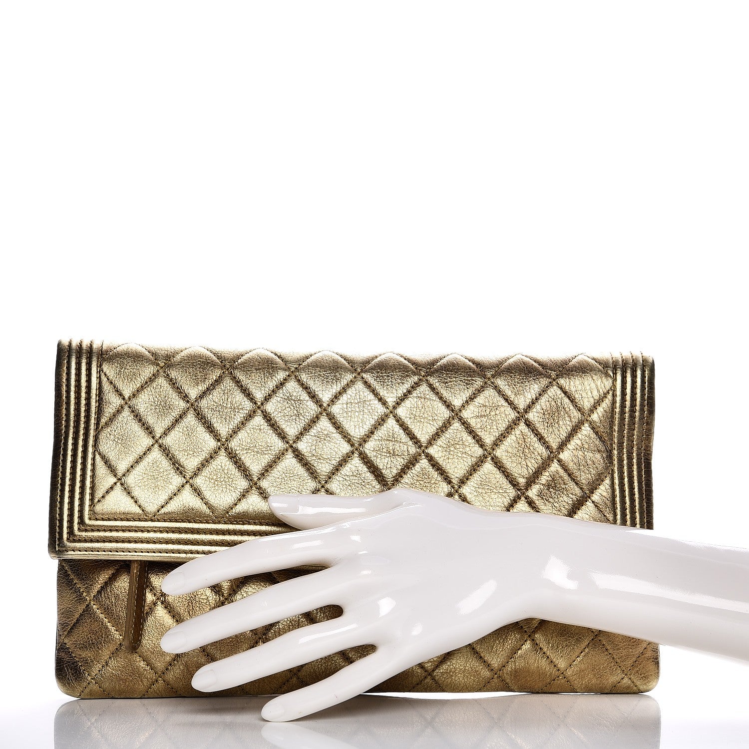 Chanel Metallic Lambskin Quilted Beauty CC Boy Clutch Gold 2 of 9