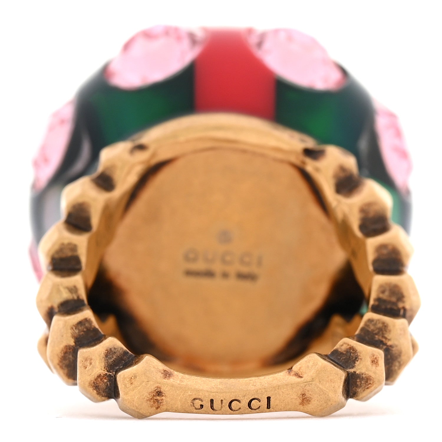 Gucci Crystal Resin Sylvie Vintage Web Ring M Green Red 3 of 5