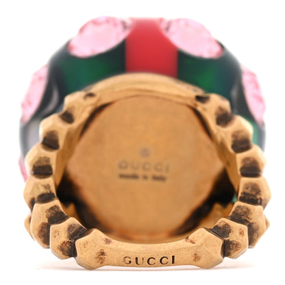 Gucci Crystal Resin Sylvie Vintage Web Ring M Green Red 3 of 5