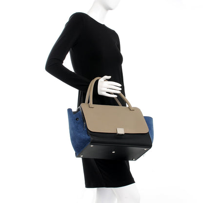 Celine Calfskin Suede Tri-Color Double Zip Trapeze Sand 2 of 8