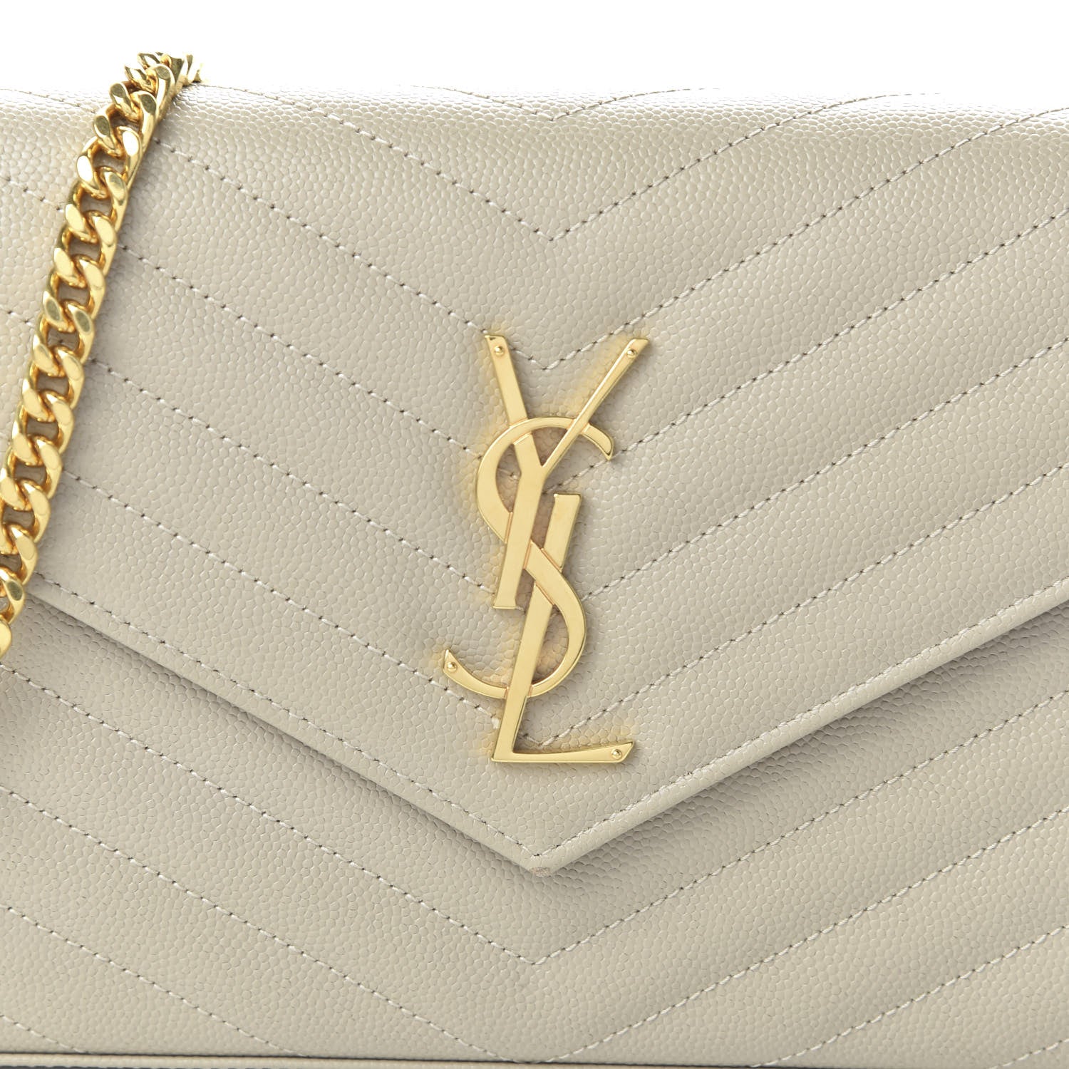 Saint Laurent Grain De Poudre Matelasse Chevron Monogram Envelope Chain Wallet Nude Powder 9 of 10