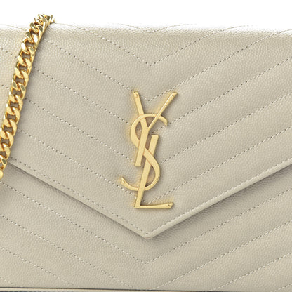 Saint Laurent Grain De Poudre Matelasse Chevron Monogram Envelope Chain Wallet Nude Powder 9 of 10
