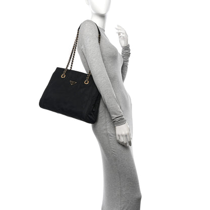 Prada Tessuto Nylon Acciaio Chain Shoulder Bag Black 2 of 11
