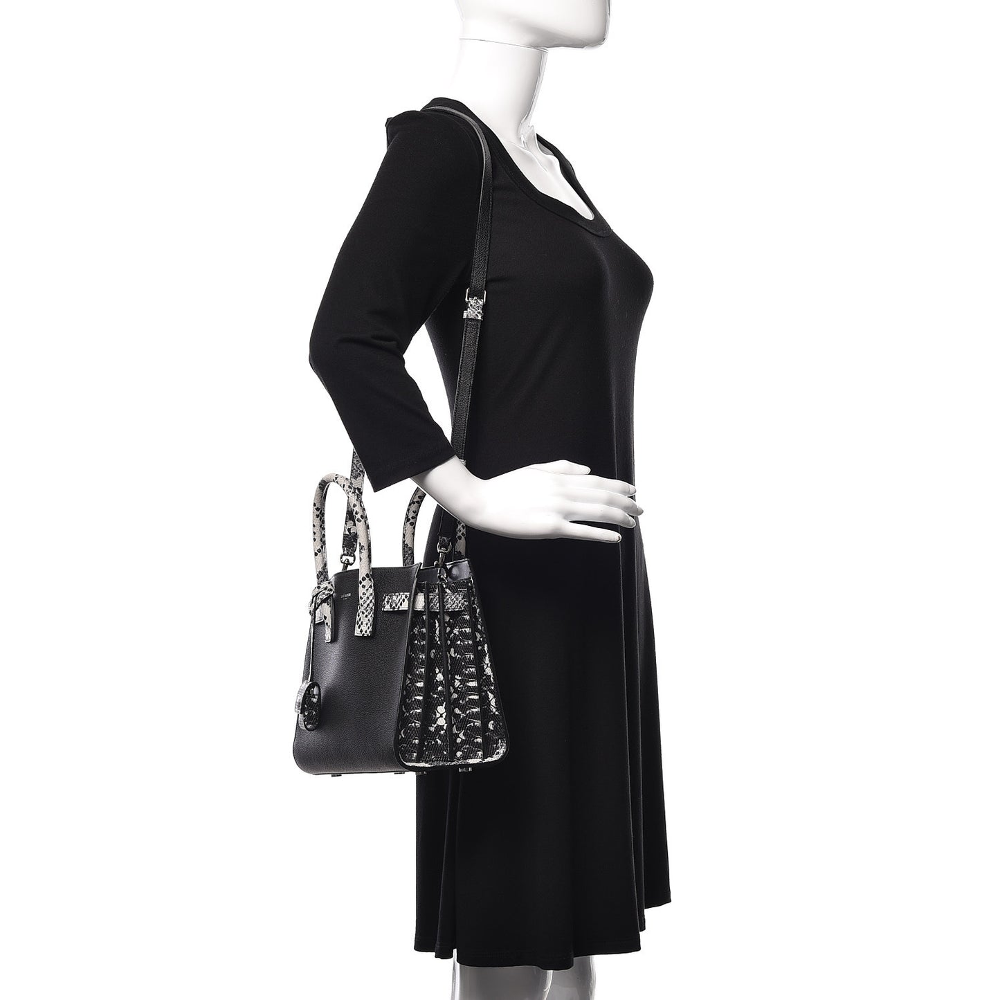 Grained Calfskin Embossed Python Baby Sac De Jour Black