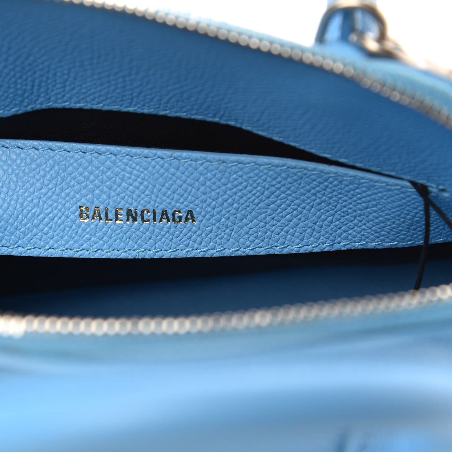 Signature Grained Calfskin Logo XXS Ville Top Handle Bag Baby Blue Black