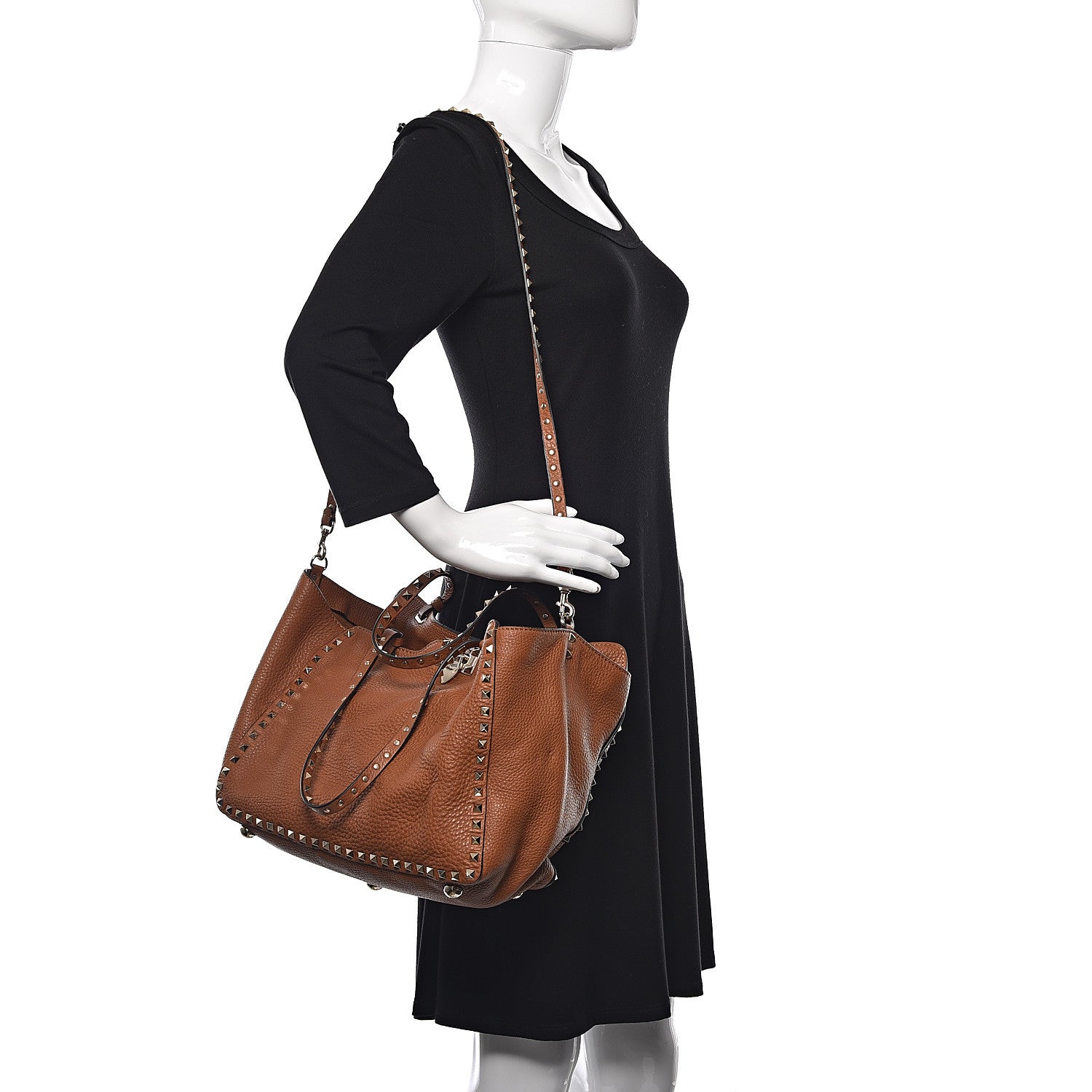 Valentino Garavani Pebbled Calfskin Medium Rockstud Tote Light Cuir 2 of 11