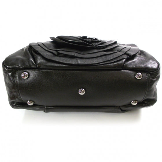 Leather Rosette Tote Black