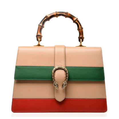 Gucci Moon Calfskin Web Large Dionysus Bamboo Top Handle Bag Camelia Bright Evergreen Hibiscus Red 1 of 9