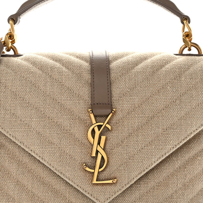 Saint Laurent Linen Quilted College Medium Chain Bag Taupe 8 of 11