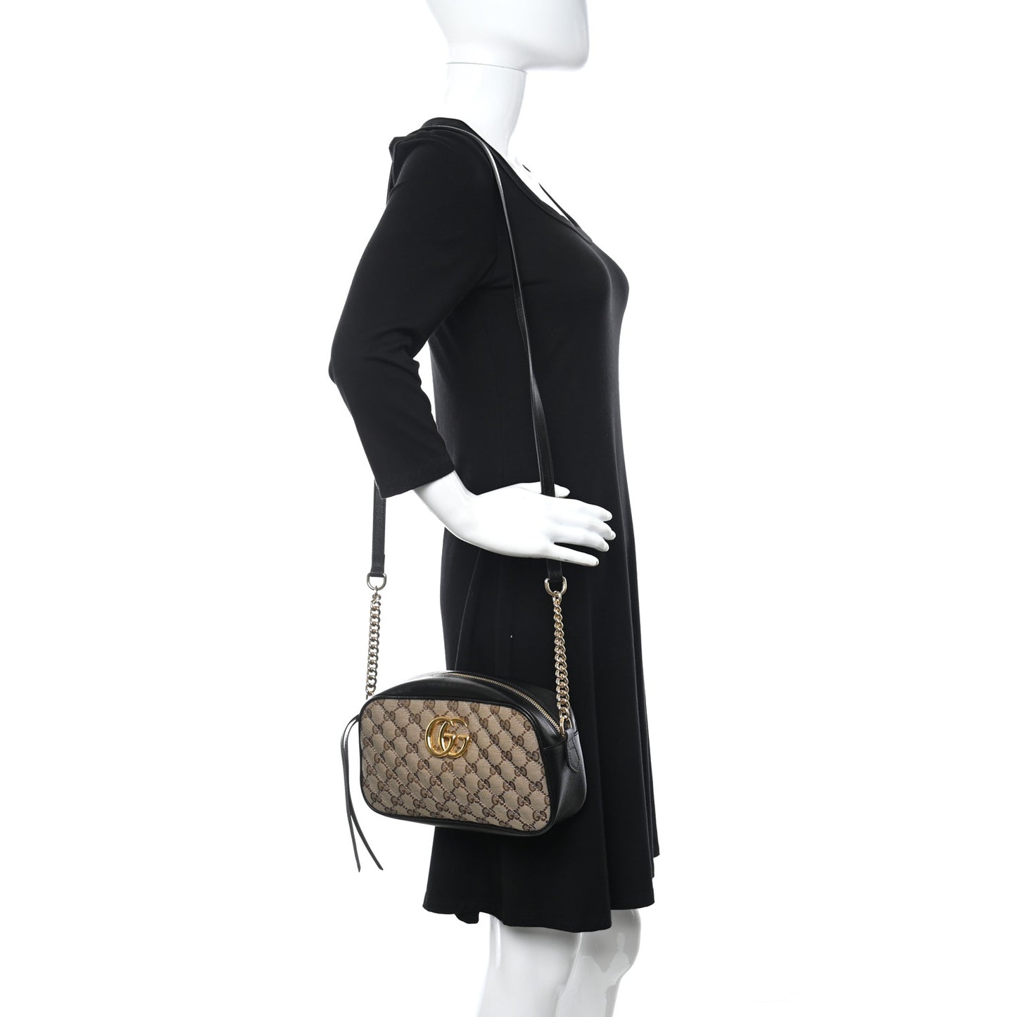 Monogram Matelasse Diagonal Small GG Marmont Chain Shoulder Bag Beige Black