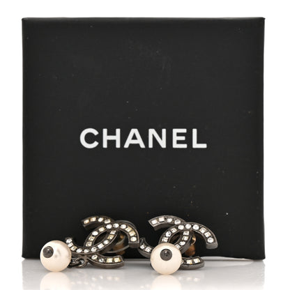 Chanel Ruthenium Crystal Pearl CC Drop Earrings 5 of 5
