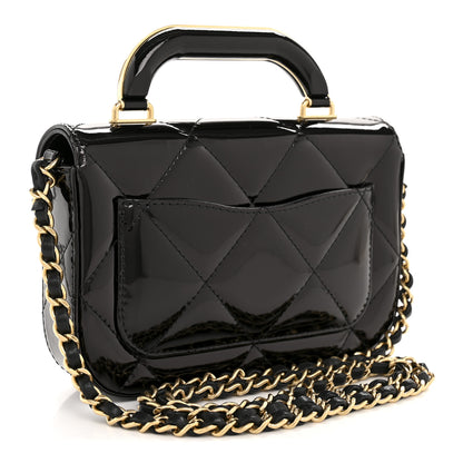 Chanel Metallic Mirror Calfskin Mini Top Handle Clutch With Chain Black 3 of 10