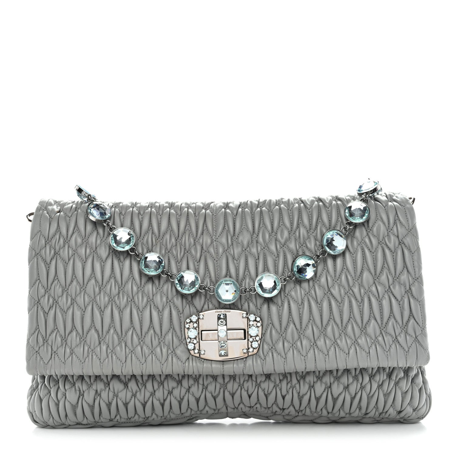Miu Miu Nappa Matelasse Crystal Flap Clutch Grey 1822258