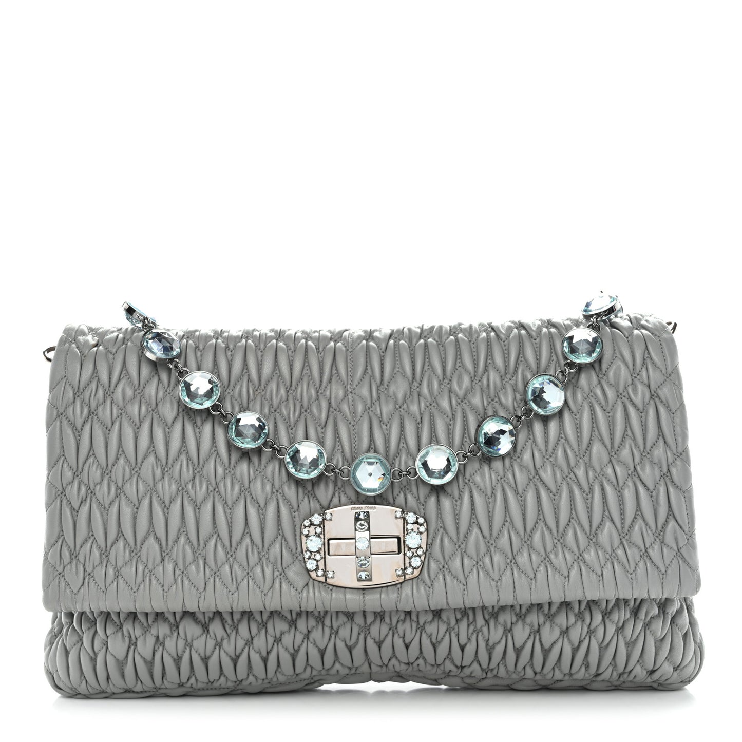 Nappa Matelasse Crystal Flap Clutch Grey
