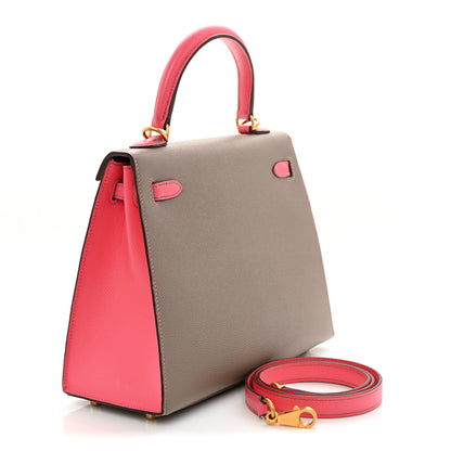 Hermes Epsom Bi-Color Horseshoe Kelly Sellier 25 Etoupe Rose Azalee 3 of 15