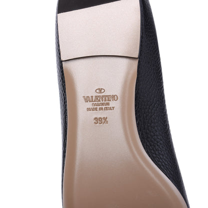 Valentino Garavani Pebbled Calfskin Rockstud Ankle Strap Ballerina Flats 39.5 Black 6 of 9