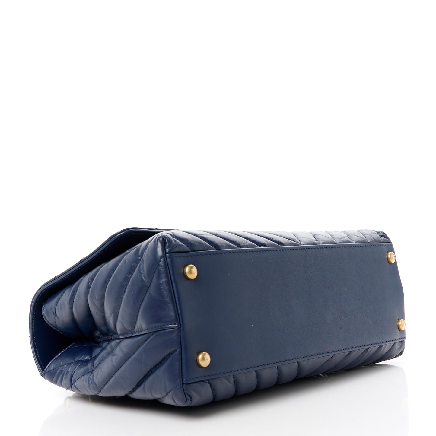 Aged Calfskin Snakeskin Chevron Quilted Small Coco Handle Flap Navy