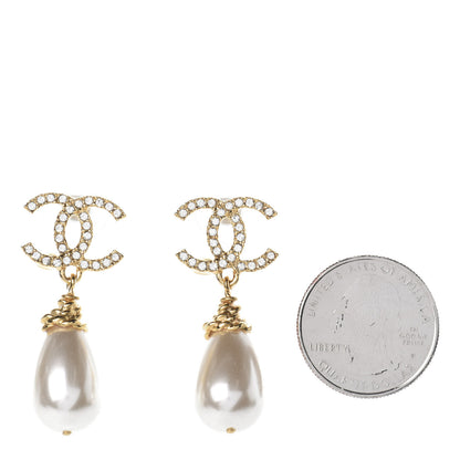 Chanel Crystal Pearl CC Drop Earrings Gold 2 of 4