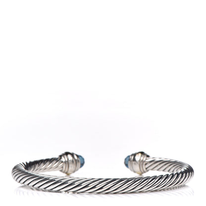 David Yurman Sterling Silver 14K Yellow Gold Blue Topaz 5mm Cable Classics Bracelet 3 of 5