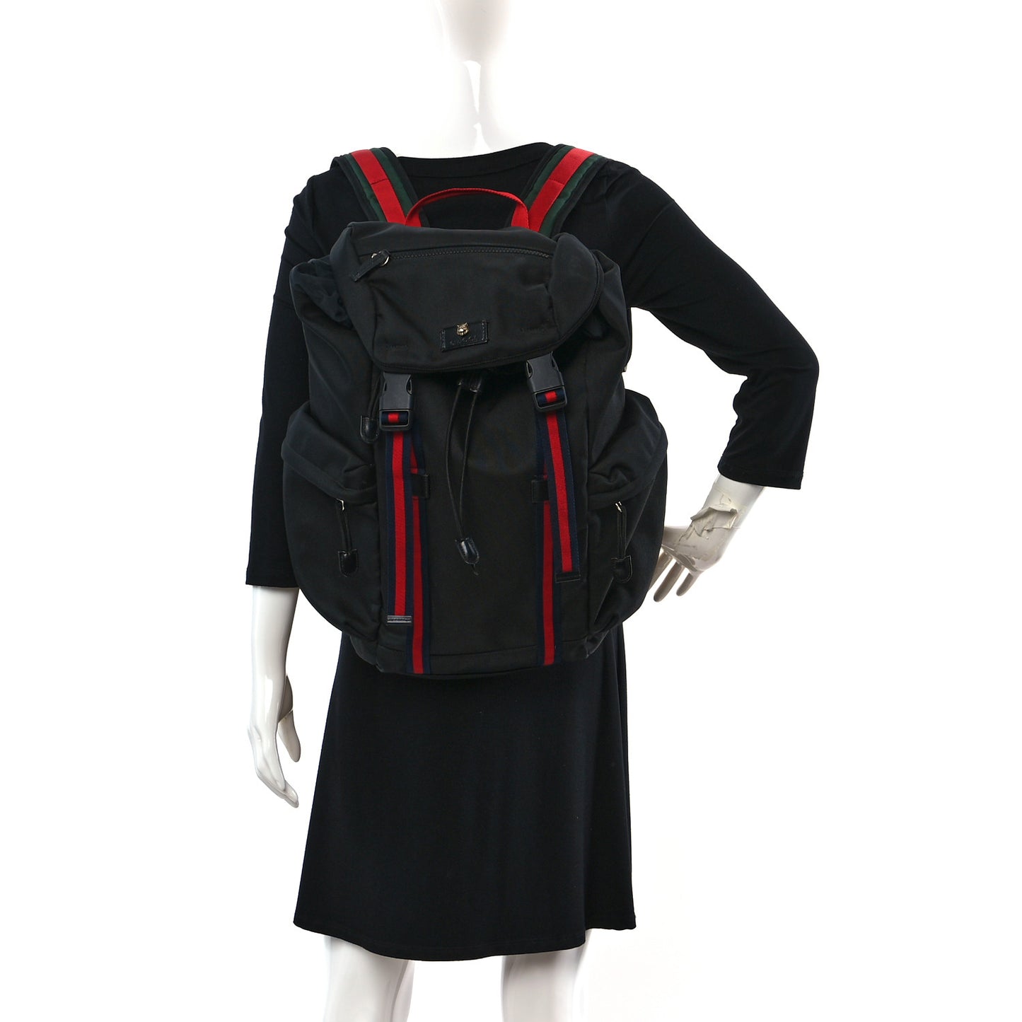 Techno Canvas Web Double Buckle Backpack Black