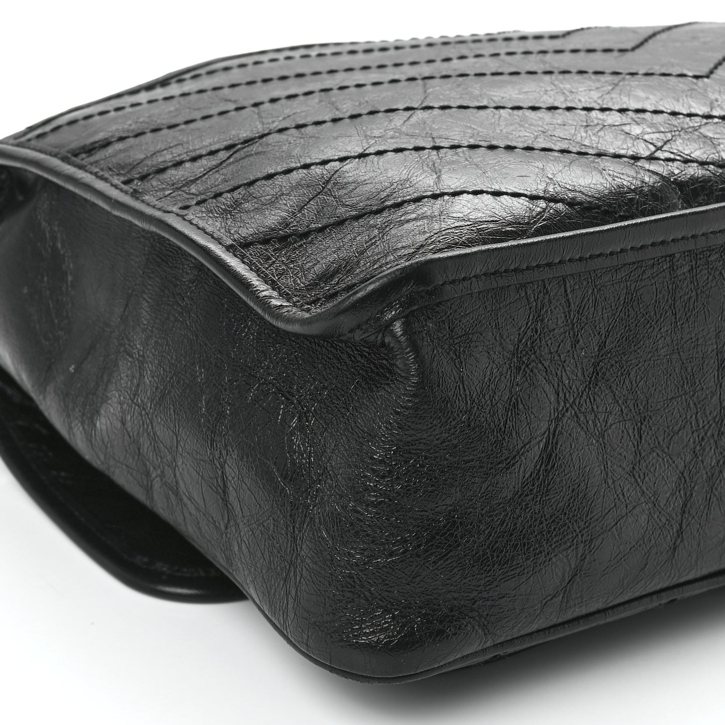 Crinkled Calfskin Matelasse Monogram Large Niki Chain Satchel Black