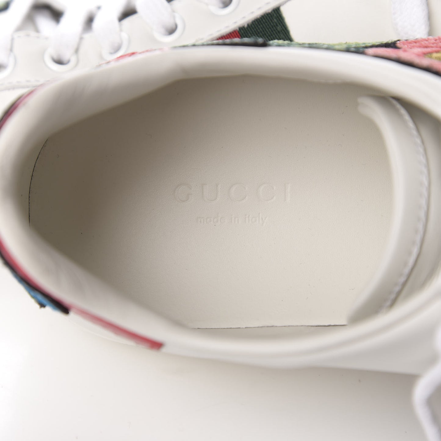 Calfskin Web Floral Embroidered Ace Sneakers 38 White
