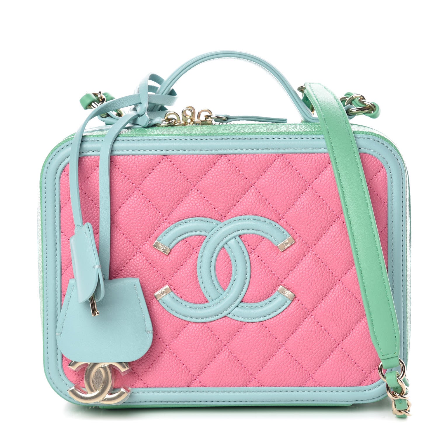Chanel Caviar Quilted Medium CC Filigree Vanity Case Pink Green Blue 1 of 10