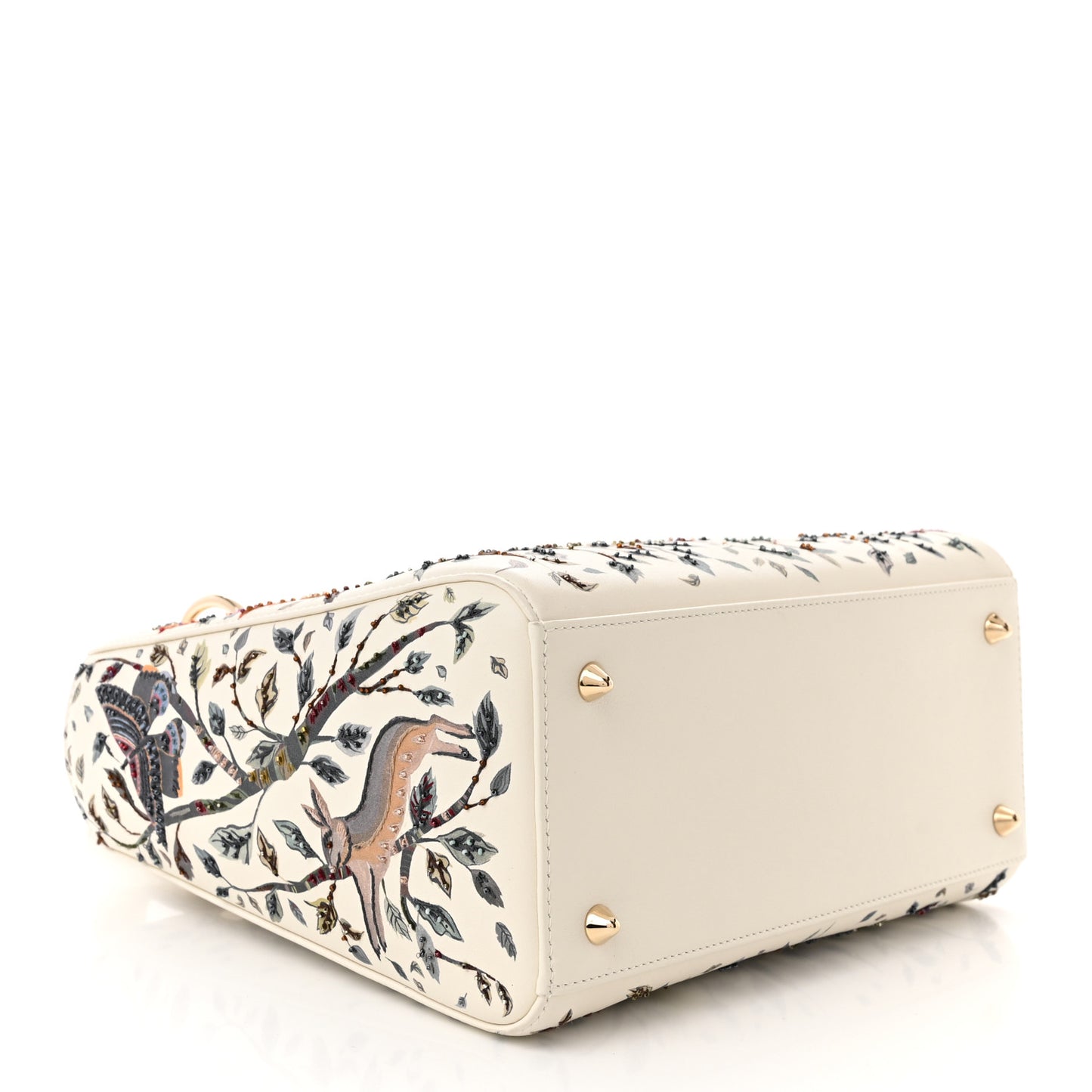Calfskin Embroidered Medium Lady Dior White Multicolor