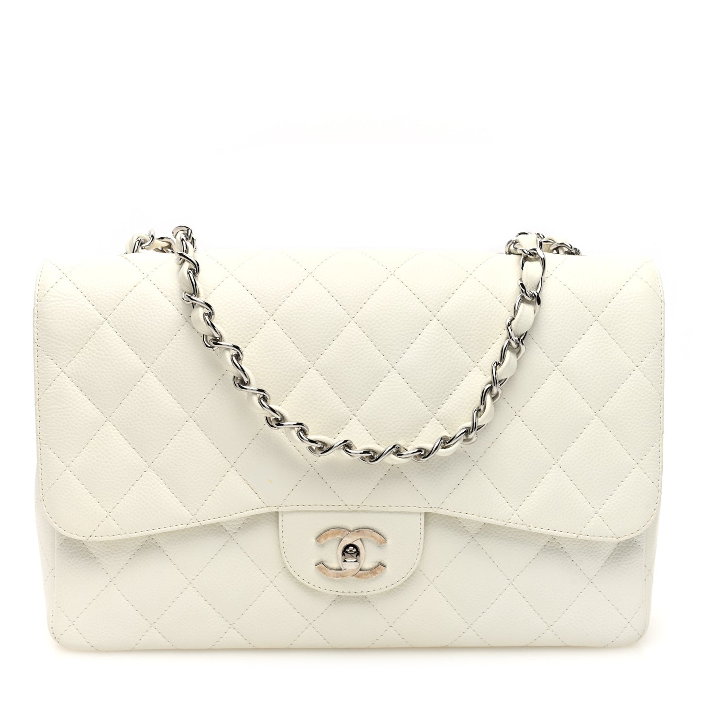 Caviar Quilted Jumbo Single Flap White