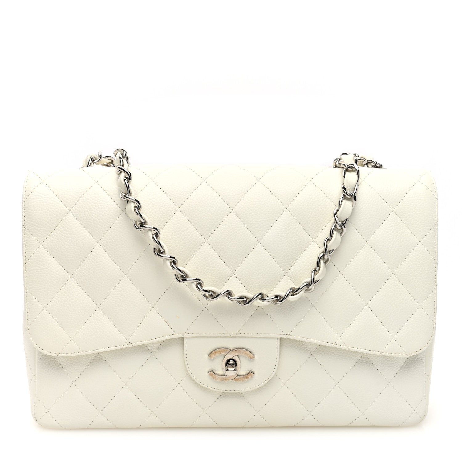 Chanel Caviar Quilted Jumbo Single Flap White 1 of 10