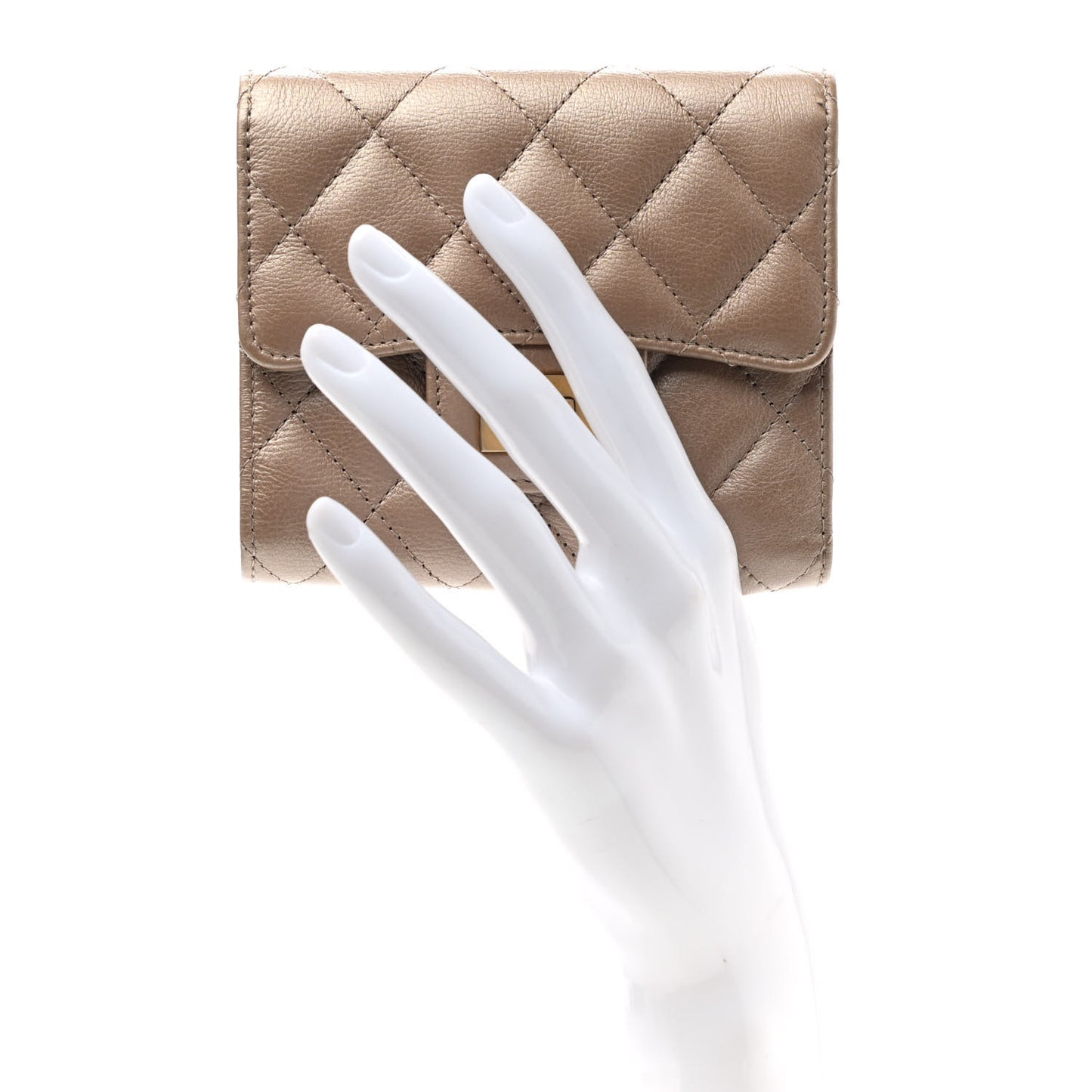 Metallic Calfskin Quilted 2.55 Reissue Compact Flap Wallet Gold