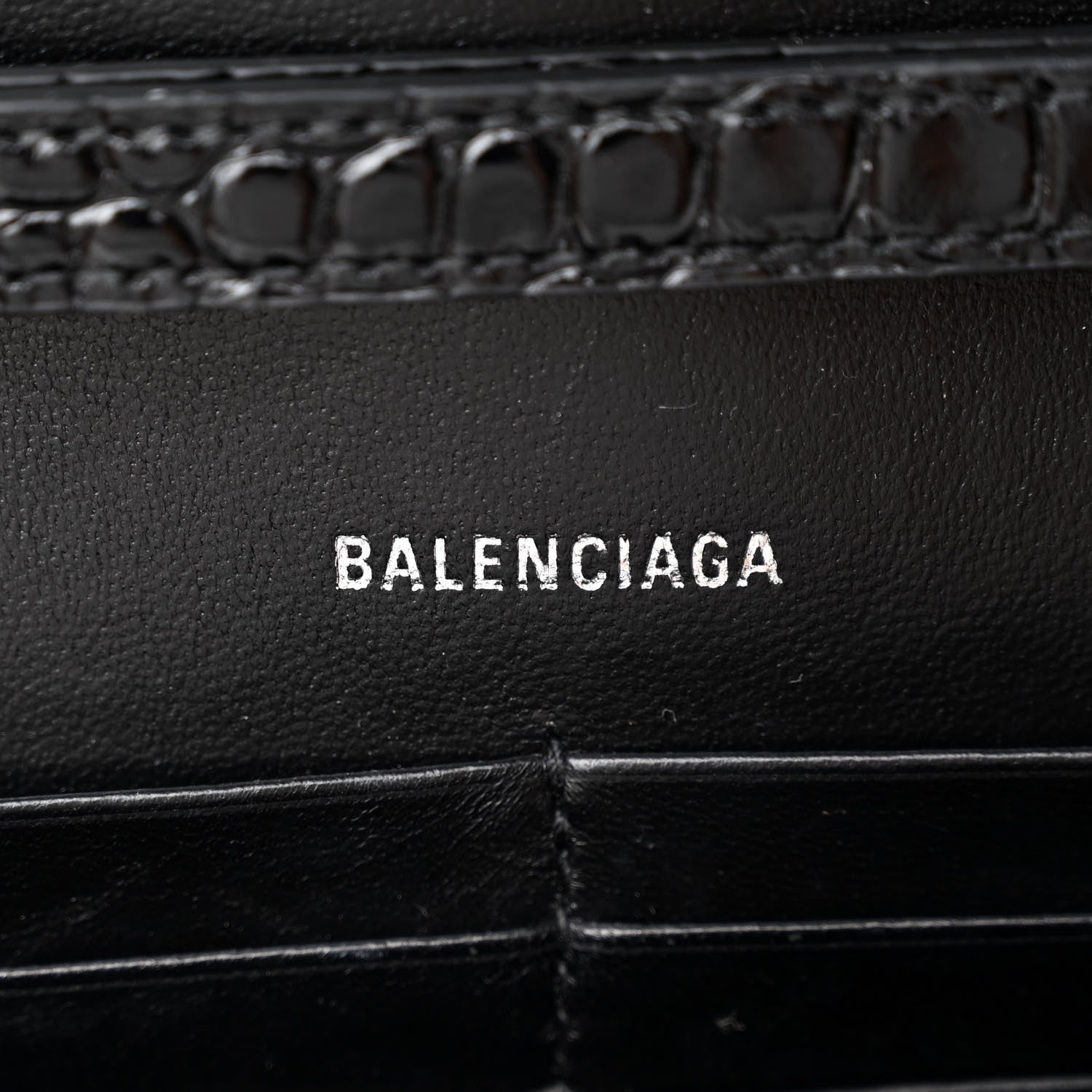 Balenciaga Shiny Calfskin Monochrome Crocodile Embossed Hourglass Chain Bag Black 6 of 9