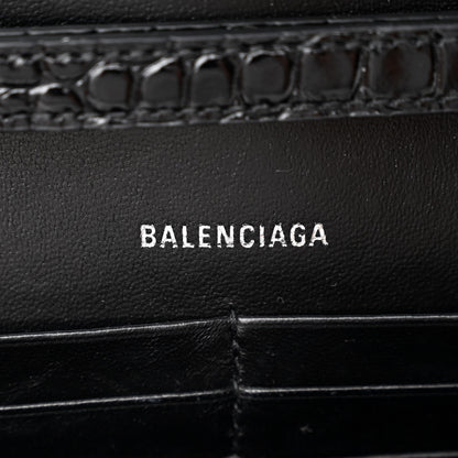 Balenciaga Shiny Calfskin Monochrome Crocodile Embossed Hourglass Chain Bag Black 6 of 9