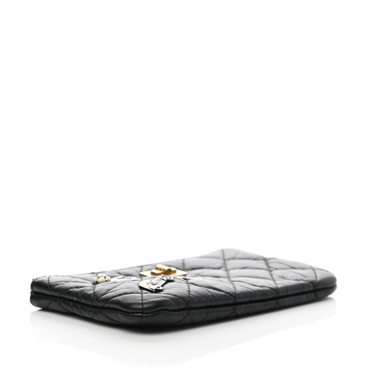 Aged Calfskin Charm Quilted Small Reissue Cosmetic Case Black