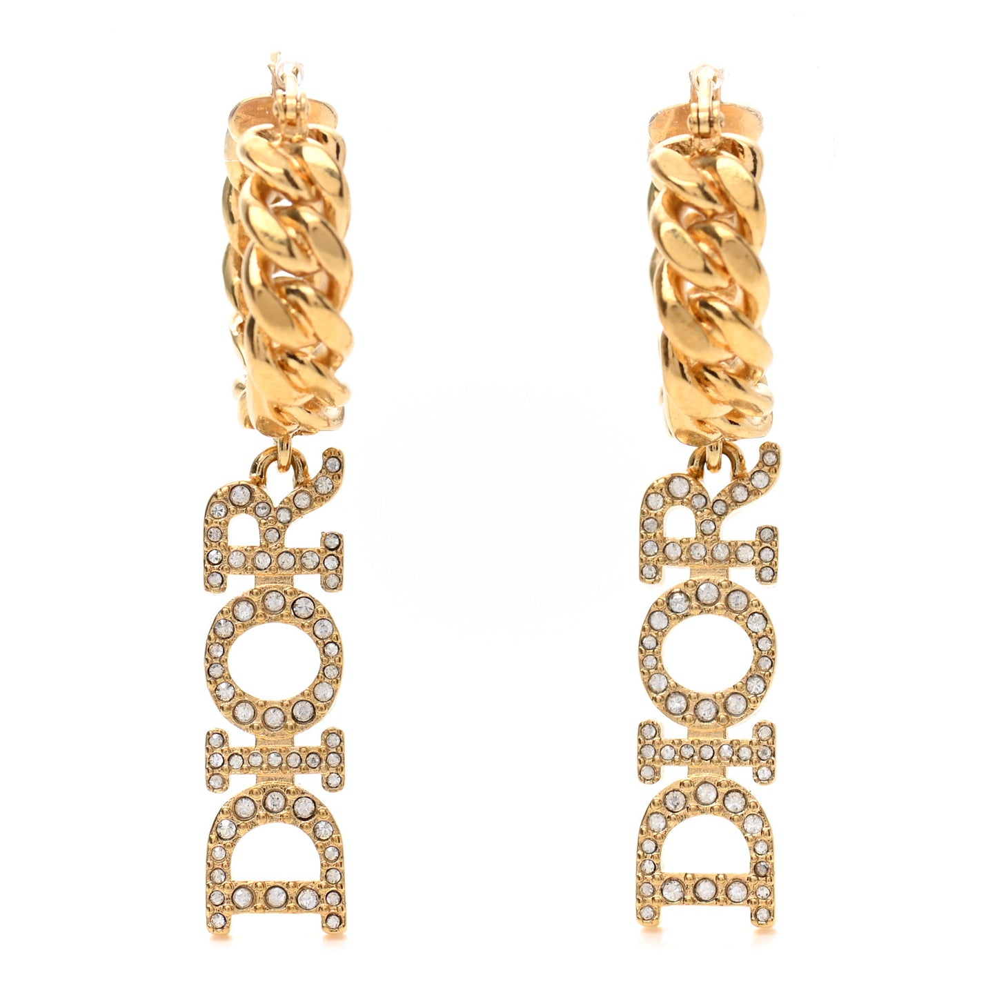 Crystal Dio(r)evolution Logo Hoop Drop Earrings Gold