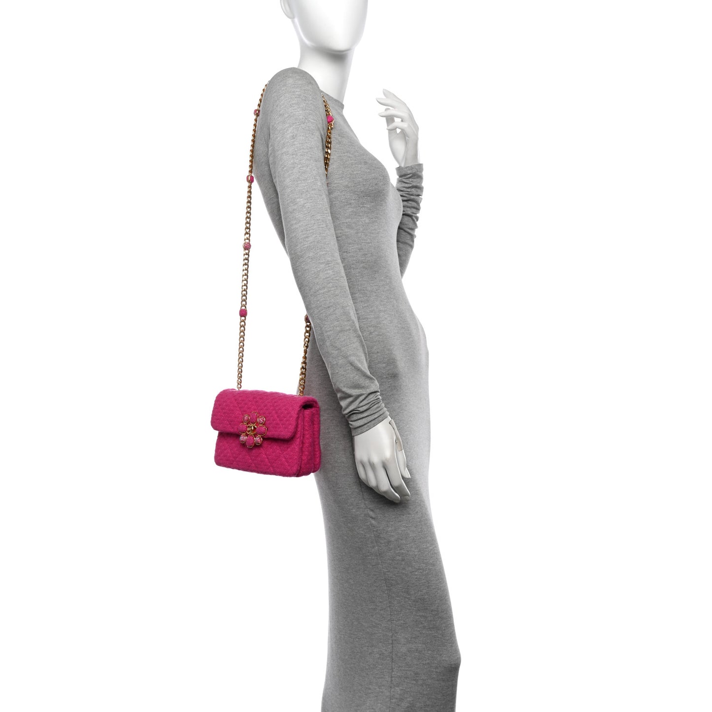 Cashmere Tweed Quilted Mini Bijoux Flap Fuchsia