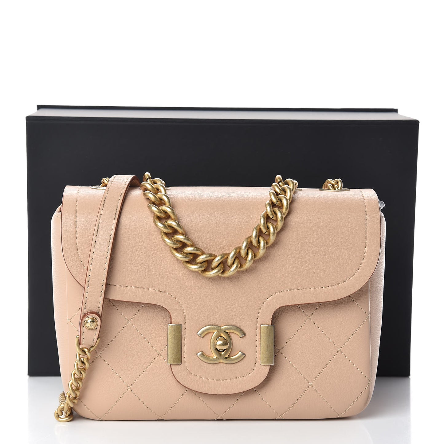 Grained Calfskin Archi Chic Flap Beige