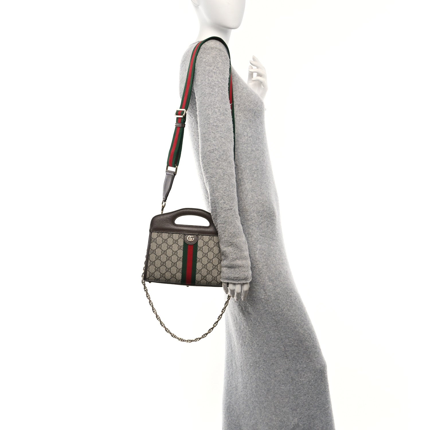Gucci GG Supreme Monogram Textured Dollar Calfskin Web Small Ophidia Slip Handle Tote Beige Ebony New Acero 2 of 13