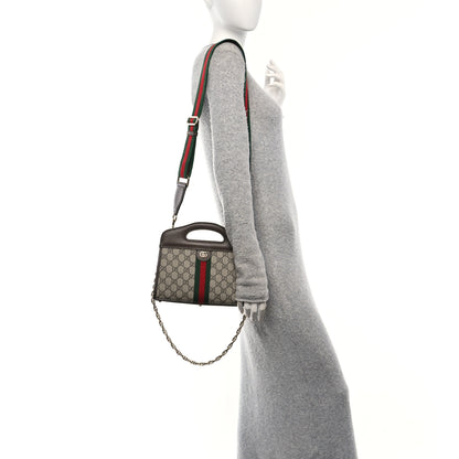 Gucci GG Supreme Monogram Textured Dollar Calfskin Web Small Ophidia Slip Handle Tote Beige Ebony New Acero 2 of 13