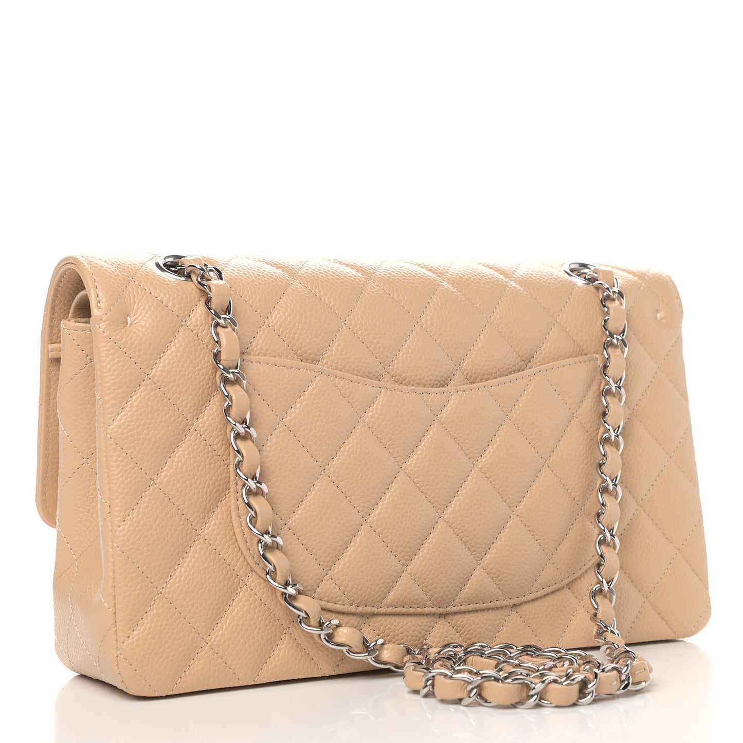 Caviar Quilted Medium Double Flap Beige