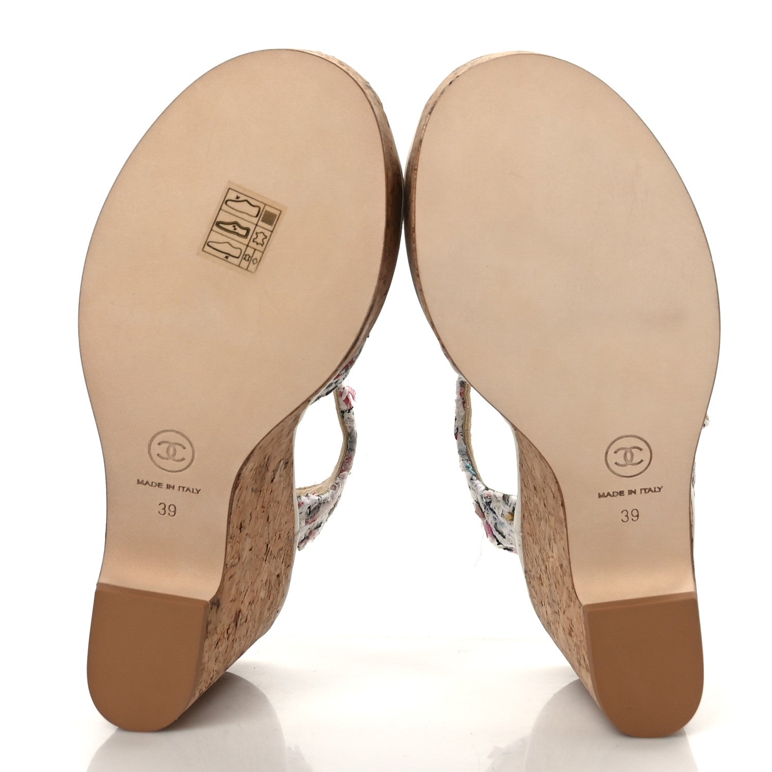 Chanel Tweed Cork CC Wedge Sandals 39 Ecru Pink Blue Green 5 of 7